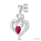 5x3 MM Pear Shape Ruby and 1/50 Ctw Round Cut Diamond Earrings in Sterling Silver