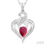 6x4 MM Pear Shape Ruby and 1/50 Ctw Round Cut Diamond Pendant in Sterling Silver with Chain