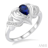 Silver Heart Shape Gemstone & Diamond Fashion Ring