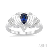 Silver Heart Shape Gemstone & Diamond Fashion Ring