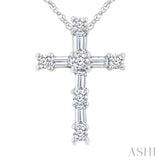 1/20 Ctw Round Cut Diamond Cross Pendant in 10K White Gold with Chain
