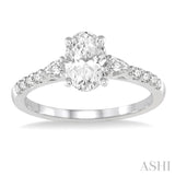 7/8 Ctw Pear & Round Cut Diamond Engagement Ring With 1/2 Ct Oval Cut Center Stone in 14K White Gold