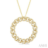 1/3 Ctw Round Cut Diamond Circular Curb & Cuban Pendant with Chain in 14K Yellow Gold