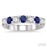 3.3 MM Sapphire and 1/2 Ctw Round Cut Diamond Precious Wedding Band in 14K White Gold