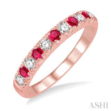 2.3 MM Ruby and 1/4 Ctw Round Cut Diamond Precious Wedding Band in 14K rose Gold