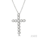 3 Ctw Round Cut Diamond Cross Pendant in 14K White Gold with Chain