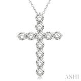 3 Ctw Round Cut Diamond Cross Pendant in 14K White Gold with Chain