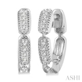 1/10 Ctw Lattice Long Hexagonal Pod Round Cut Diamond Huggie Petite Earrings in 10K White Gold