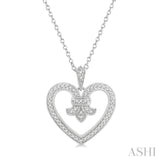 1/6 Ctw Round Cut Diamond Fleur De Lis Heart Pendant With Chain in 10K White Gold