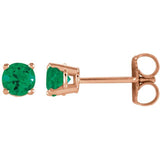 14K Rose Gold 4 mm Lab-Grown Emerald Earrings