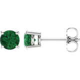 14K White Gold 5 mm Lab-Grown Emerald Earrings