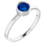 14K White 5 mm Lab-Grown Blue Sapphire Ring