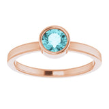 14K Rose 5 mm Natural Blue Zircon Ring