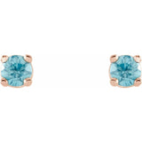 14K Rose Gold 2.5 mm Natural Blue Zircon Earrings