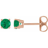 14K Rose Gold 2.5 mm Lab-Grown Emerald Earrings