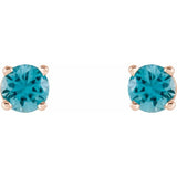 14K Rose Gold 4 mm Natural Blue Zircon Earrings