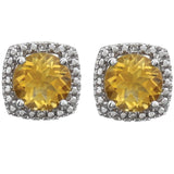 Round 4-Prong Halo-Style Birthstone Stud Earrings