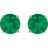 14K White 4 mm Natural Emerald Stud Earrings