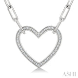 1/10 Ctw Round Cut Diamond Heart Pendant With Paperclip Chain in Sterling Silver