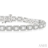 6 ctw Emerald & Round Cut Diamond Halo Tennis Bracelet in 14K White Gold