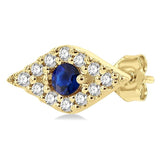 2.0 MM Round Cut Sapphire and 1/10 Ctw Evil Eye Round Cut Diamond Precious Petite Fashion Earrings in 10K Yellow Gold