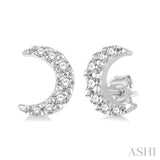 1/10 Ctw Crescent Moon Round Cut Diamond Petite Fashion Earrings in 10K White Gold