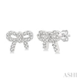 1/8 Ctw Bow Tie Round Cut Diamond Petite Fashion Earrings in 10K White Gold