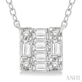 1/8 Ctw Square Shape Baguette and Round Cut Diamond Petite Fashion Pendant With Chain in 14K White Gold
