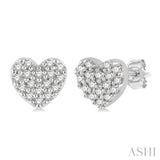 1/10 Ctw Heart Charm Round Cut Diamond Petite Fashion Earrings in 14K White Gold