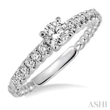 1/2 Ctw Diamond Engagement Ring with 1/4 Ct Round Cut Center Stone in 14K White Gold