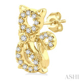 1/8 Ctw Petite Cat Motif Round Cut Diamond Fashion Stud Earrings in 10K Yellow Gold