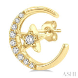 1/10 Ctw Crescent Moon and Star Round Cut Petite Diamond Fashion Stud Earrings in 10K Yellow Gold