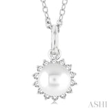 6 MM Round Shape Cultured Pearl and 1/10 Ctw Petite Round Cut Diamond Fashion Pendant With Chain in 10K White Gold
