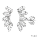 1/6 Ctw Curved Petite Baguette Cut Diamond Fashion Stud Earrings in 10K White Gold