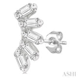 1/6 Ctw Curved Petite Baguette Cut Diamond Fashion Stud Earrings in 10K White Gold