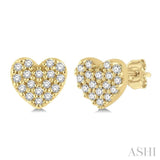 1/10 Ctw Heart Charm Round Cut Diamond Petite Fashion Earrings in 10K Yellow Gold