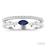 5x2.5 MM Marquise Shape Sapphire and 1/5 Ctw Round Cut Diamond Precious Split Twin Ring in 10K White Gold