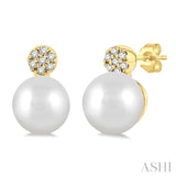 5.5 MM Round Shape Cultured Pearls and 1/20 Ctw Round Cut Diamond Petite Fashion Earrings in 10K Yellow Gold