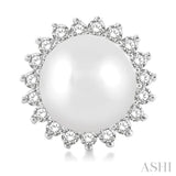 5.5 MM Round Shape Cultured Pearls and 1/6 Ctw Petite Sunflower Round Cut Diamond Fashion Stud Earrings in 10K White Gold