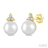 5.5 MM Round Shape Cultured Pearls and 1/20 Ctw Petite Round Cut Diamond Fashion Stud Earrings in 10K Yellow Gold
