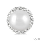 5.5 MM Round Shape Cultured Pearls and 1/8 Ctw Petite Round Cut Diamond Halo Fashion Stud Earrings in 10K White Gold