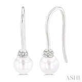 5.5 MM Round Shape Cultured Pearls and 1/20 Ctw Round Cut Diamond Petite Fashion Earrings in 10K White Gold