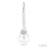 5.5 MM Round Shape Cultured Pearls and 1/20 Ctw Round Cut Diamond Petite Fashion Earrings in 10K White Gold