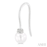 5.5 MM Round Shape Cultured Pearls and 1/20 Ctw Round Cut Diamond Petite Fashion Earrings in 10K White Gold