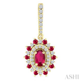 5x3 MM Oval Cut & 1.45 MM Round Cut Ruby and 1/3 Ctw Round Cut Diamond Precious Earrings in 14K Yellow Gold