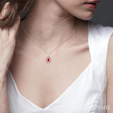 6X4 MM Oval Cut & 1.55 MM Round Cut Ruby and 1/4 Ctw Round Cut Diamond Floral Precious Pendant With Chain in 14K Yellow Gold