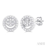 1/6 Ctw Petite Smiley Round Cut Diamond Fashion Stud Earrings in 10K White Gold