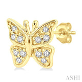 1/10 Ctw Petite Butterfly Round Cut Diamond Fashion Stud Earrings in 10K Yellow Gold