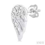 1/20 Ctw Petite Angel Wings Round Cut Diamond Fashion Stud Earrings in 10K White Gold