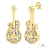 1/10 Ctw Petite Guitar Round Cut Diamond Fashion Stud Earrings in 10K Yellow Gold
